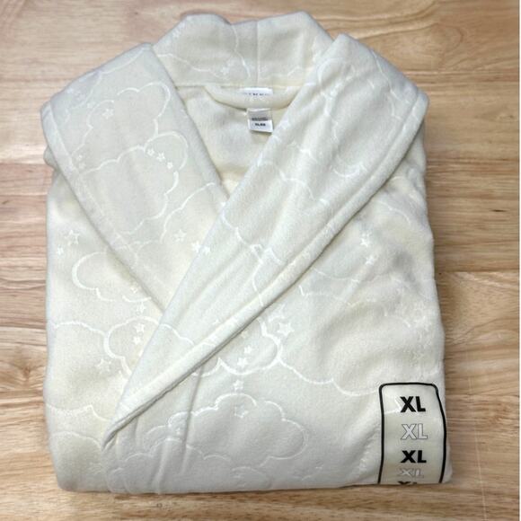 PINK K | NEW | XL | Ivory Cloud Moon and Stars Embossed Plush Fleece Long Robe - Picture 1 of 9
